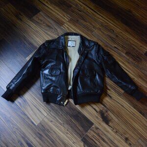 Vintage Dark Brown Flight Bomber Jacket with Cigarette Sleeve Pocket